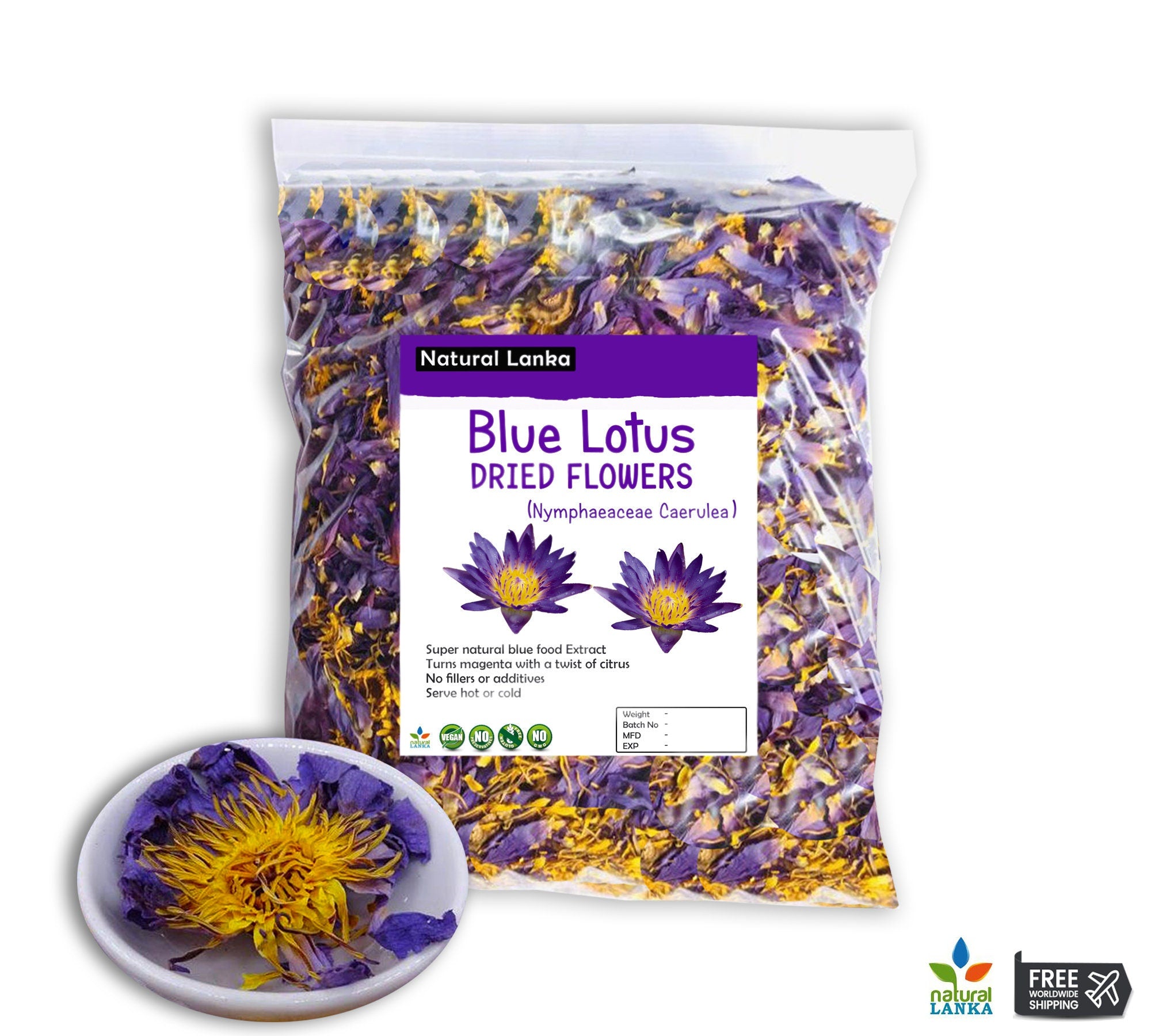 Blue Lotus Flowers  – Crushed