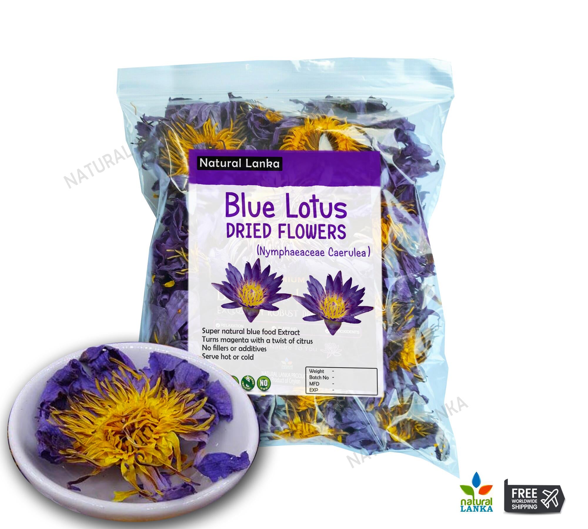 100% Premium & Organic Blue Lotus Flowers | Dried Egyptian Nymphaea caerulea | Blue Tea | Herbal Tea