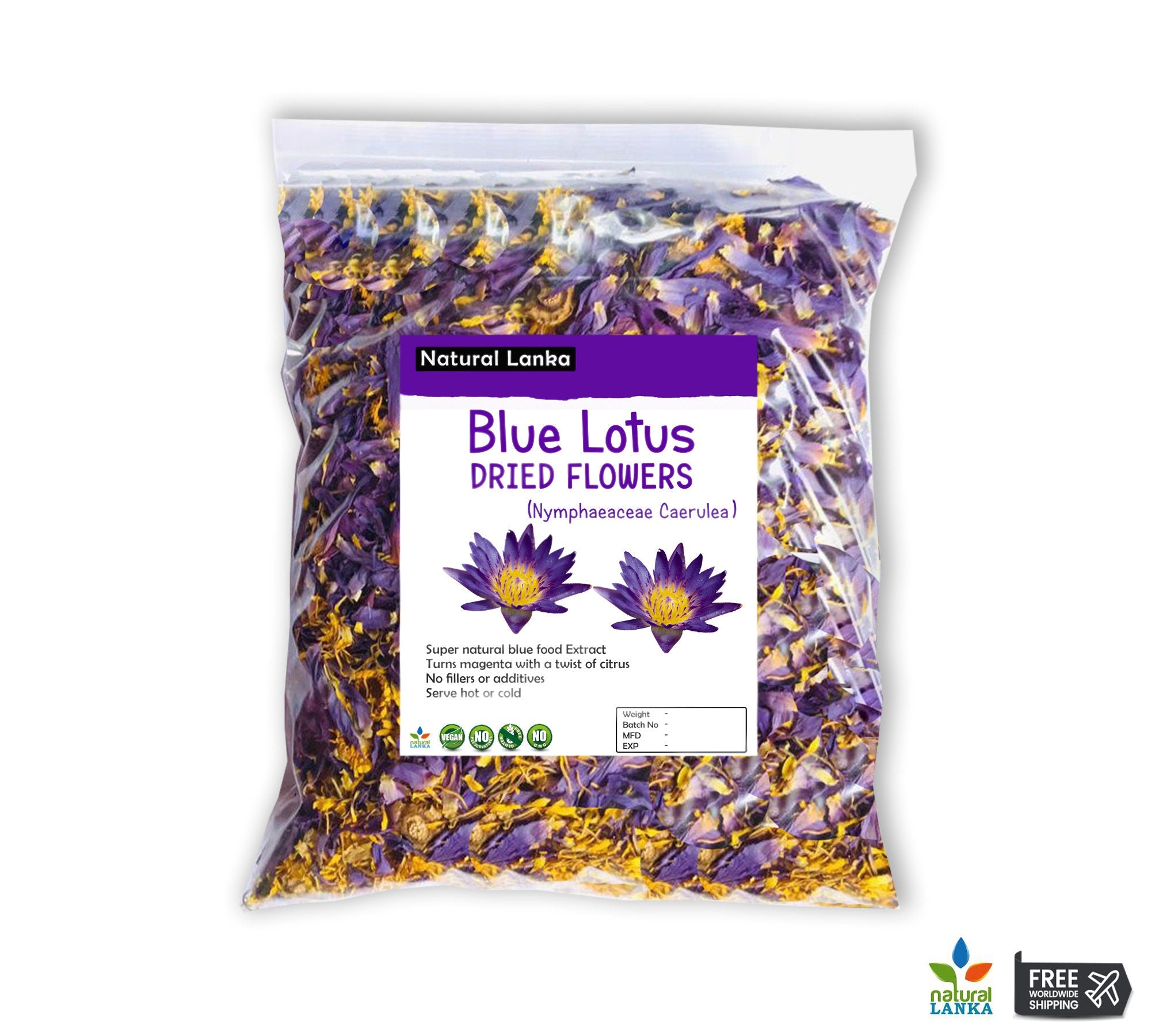 Blue Lotus Flowers  – Crushed